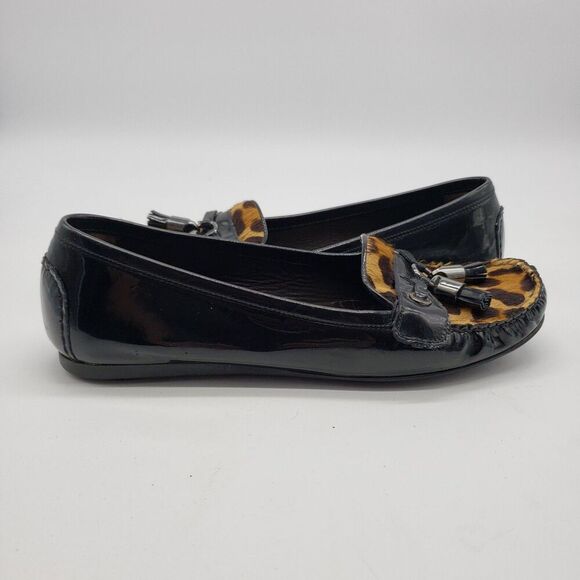 Stuart Weitzman Shoes Womens Size 8 Black Leopard Tassel Loafers Made in Spain - Picture 2 of 12